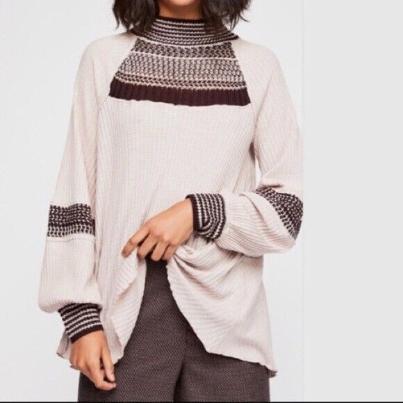 Free People Snow Day Thermal Tunic Top in Moon Sand‎ Combo Small - Picture 1 of 7